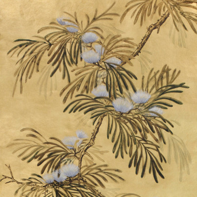 Обои ручная роспись Silk Tree Original colourway on Gold Bullion gilded paper