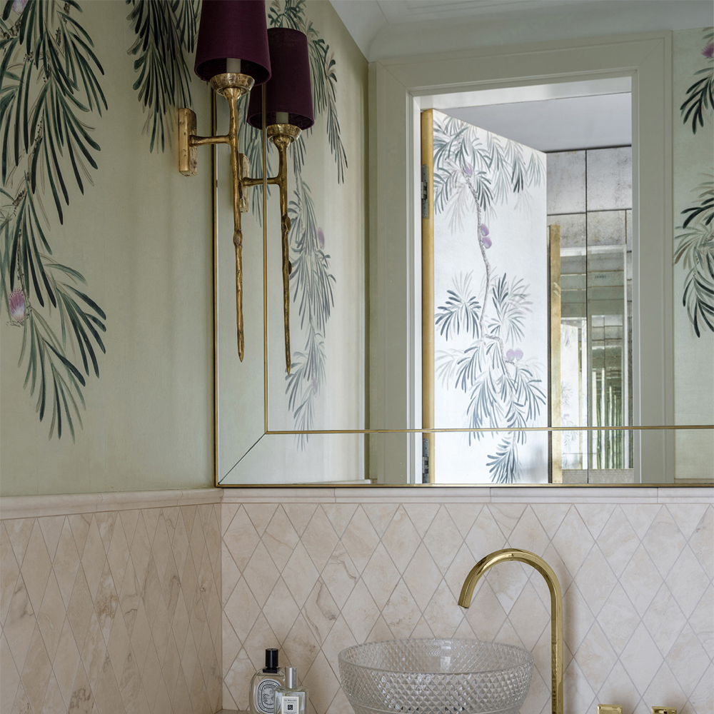 Обои ручная роспись Silk Tree Original colourway on White Metal gilded paper