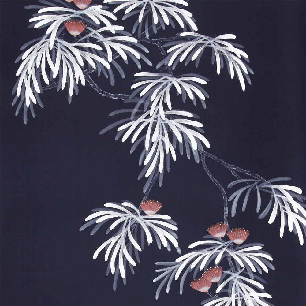 Обои ручная роспись Silk Tree Special Colourway on Empire Blue dyed silk