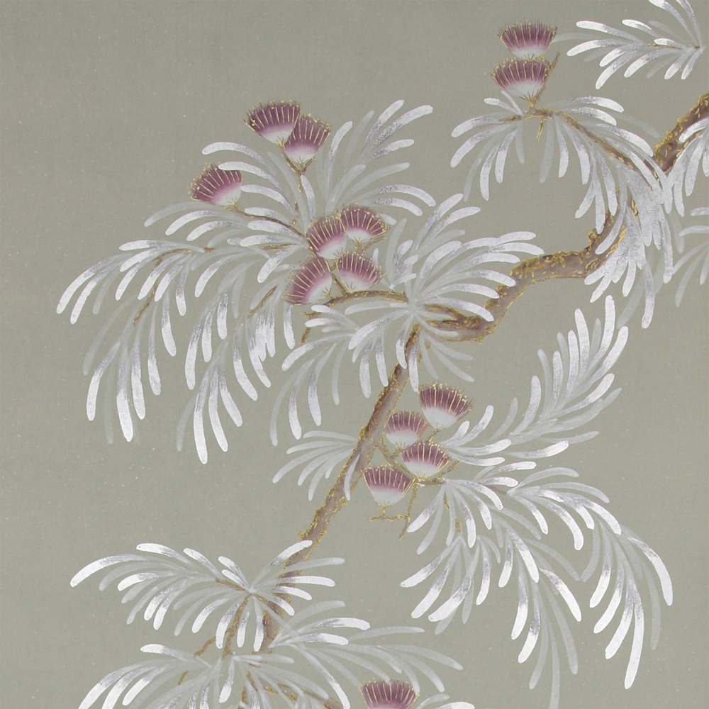 Обои ручная роспись Silk Tree Special Colourway on grey painted Xuan paper