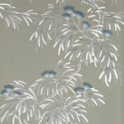 Обои ручная роспись Silk Tree Special Colourway on Pale Grey dyed silk