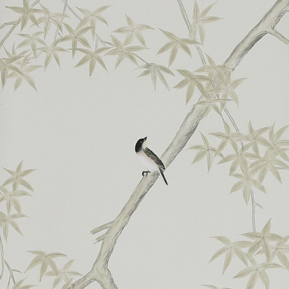 Обои ручная роспись Summer Night Blossom Colourway SC-122 on Bleached white dyed silk