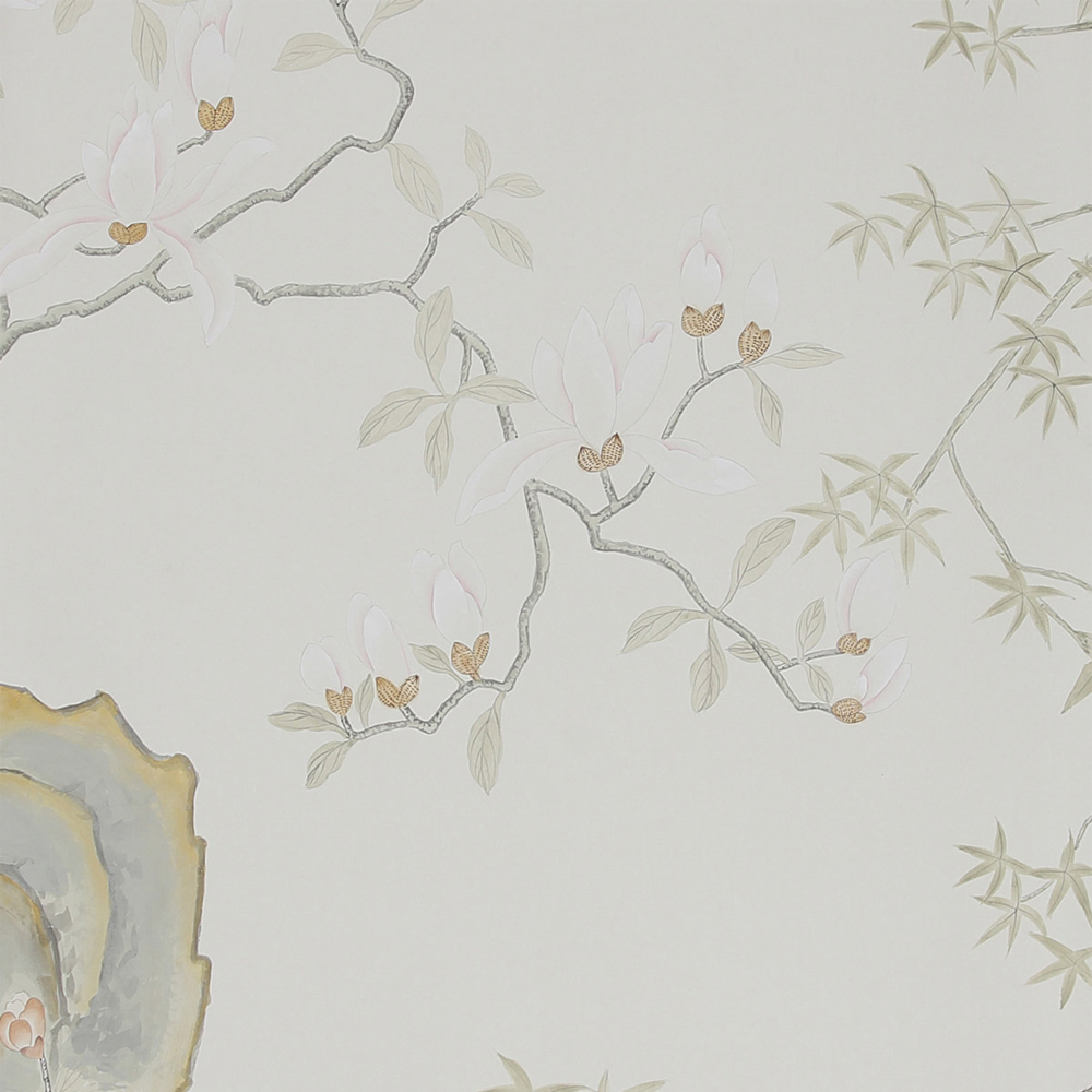 Обои ручная роспись Summer Night Blossom Colourway SC-122 on Bleached white dyed silk