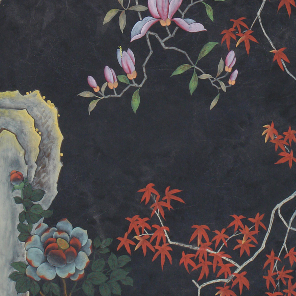 Обои ручная роспись Summer Night Blossom Original colourway on Edo Night painted silk