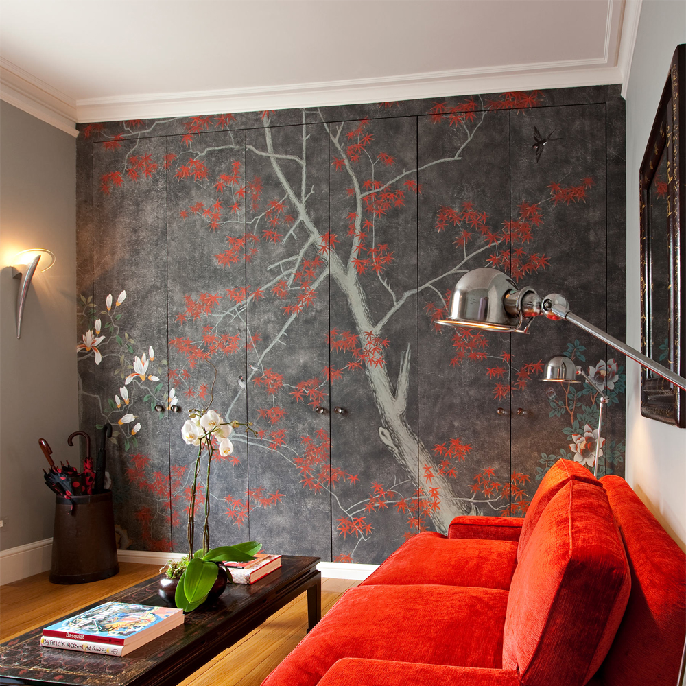 Обои ручная роспись Summer Night Blossom Original colourway on Edo Night painted silk