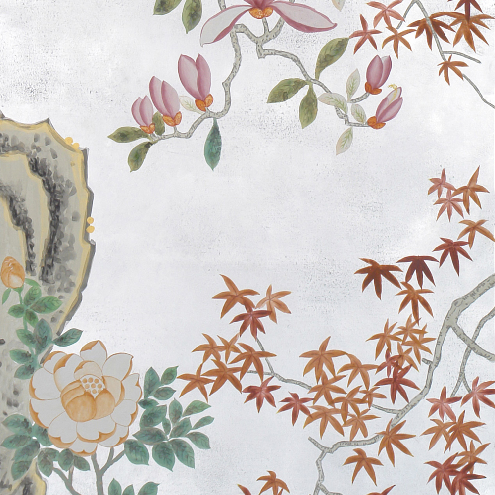 Обои ручная роспись Summer Night Blossom Original colourway on Ocean Silver gilded paper