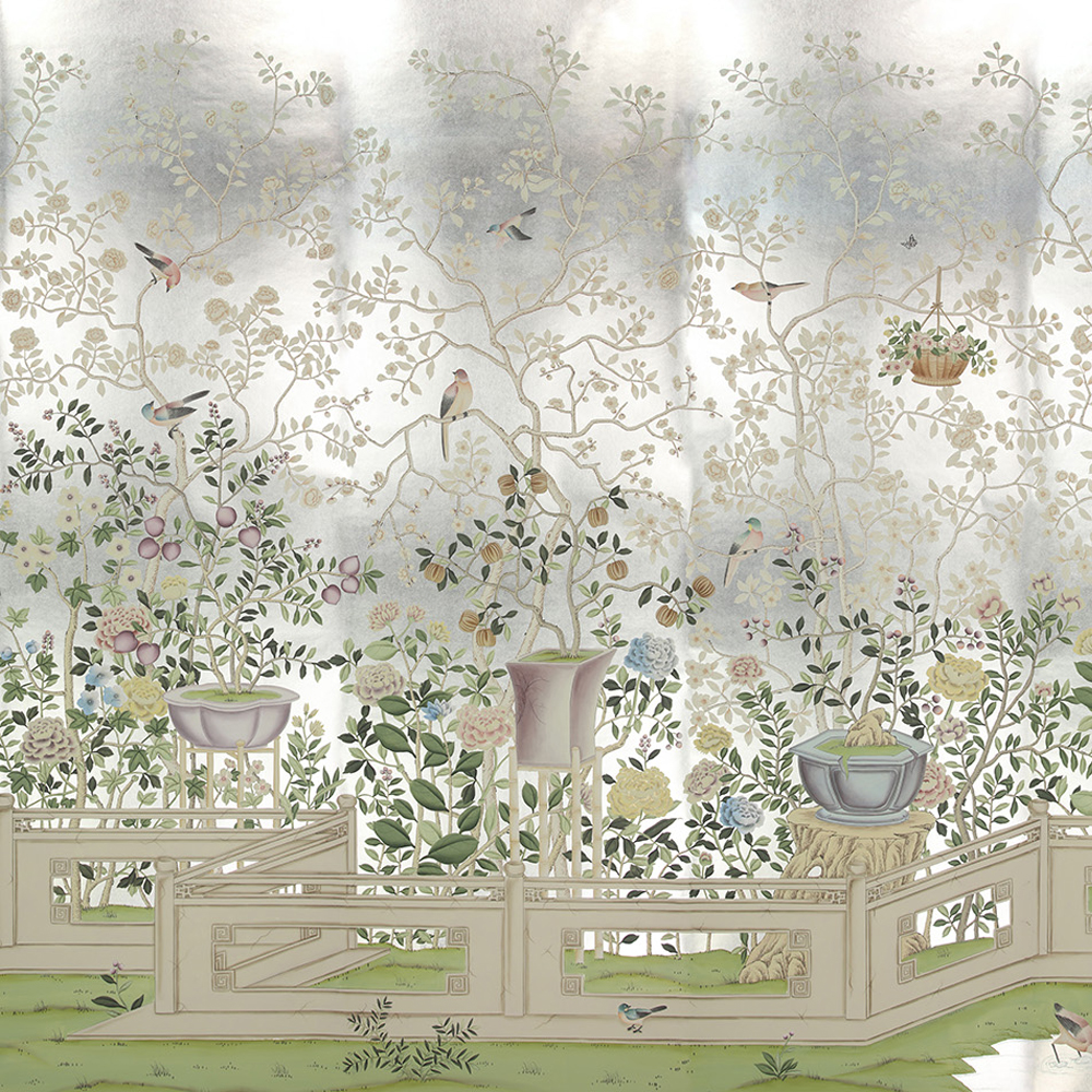 Обои ручная роспись Temple Newsam White Gold gilded silk