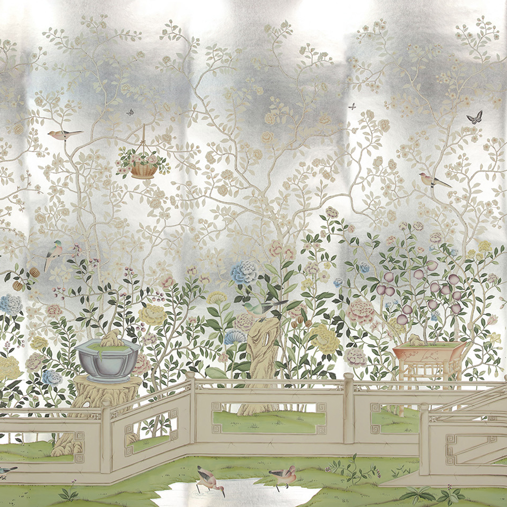 Обои ручная роспись Temple Newsam White Gold gilded silk