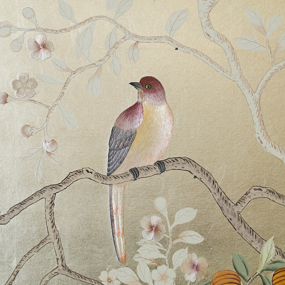 Обои ручная роспись Temple Newsam White Gold gilded silk