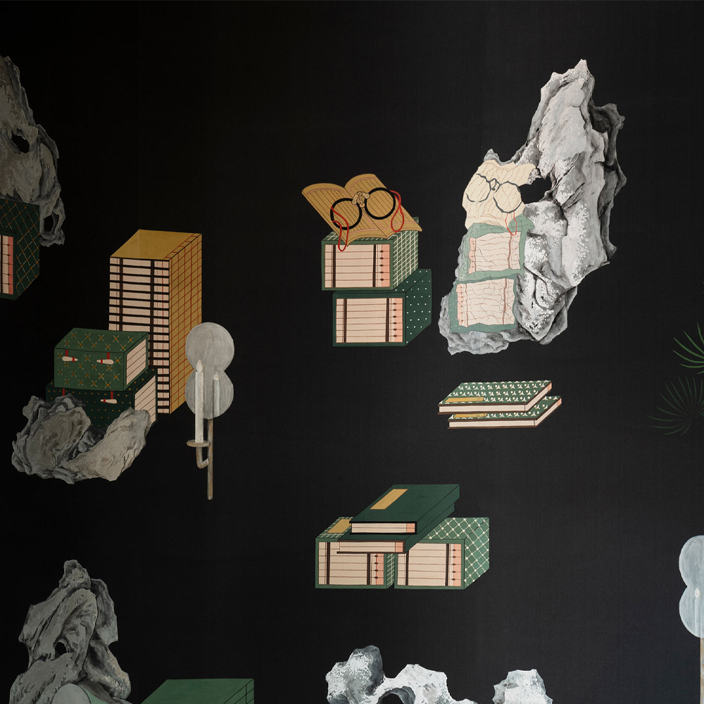 Обои ручная роспись The Art of Learning and Steps for the Flowers by Teo Yang Original colourway on Pitch dyed silk