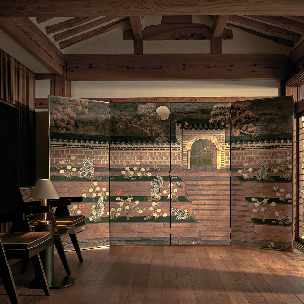 Обои ручная роспись The Art of Learning and Steps for the Flowers by Teo Yang Special Colourway on purple painted Xuan paper