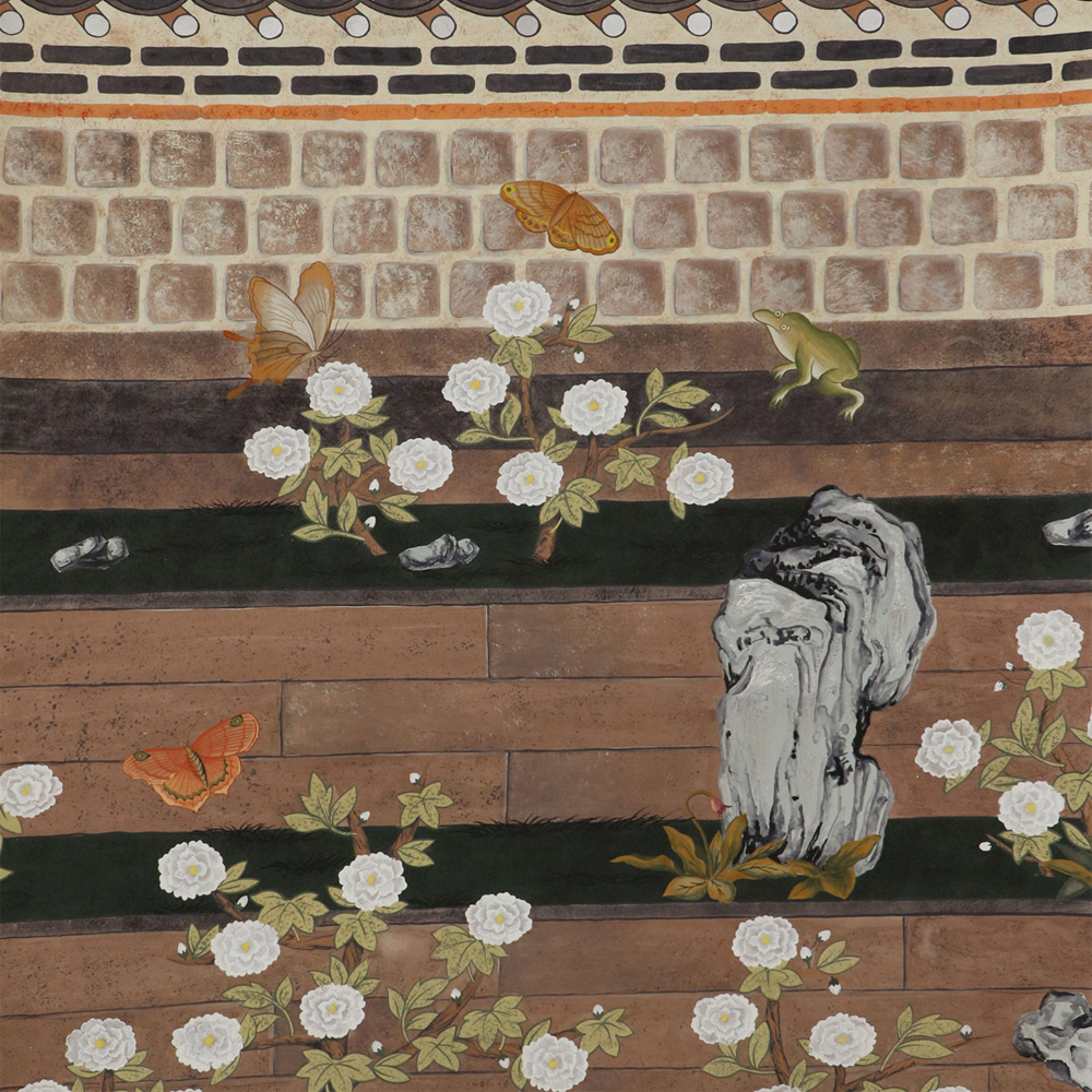 Обои ручная роспись The Art of Learning and Steps for the Flowers by Teo Yang Special Colourway on purple painted Xuan paper