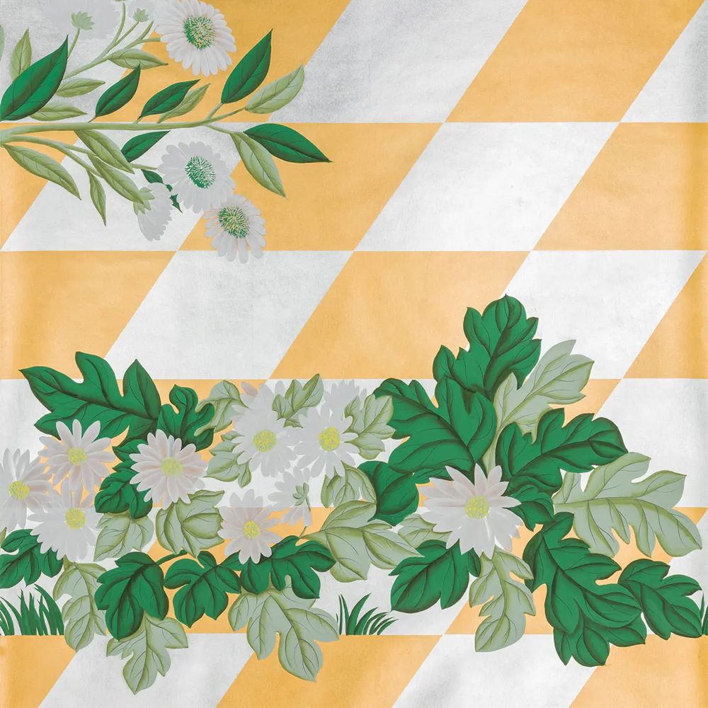 Обои ручная роспись Tiled Meadow Original colourway on Egyptian Gold gilded paper