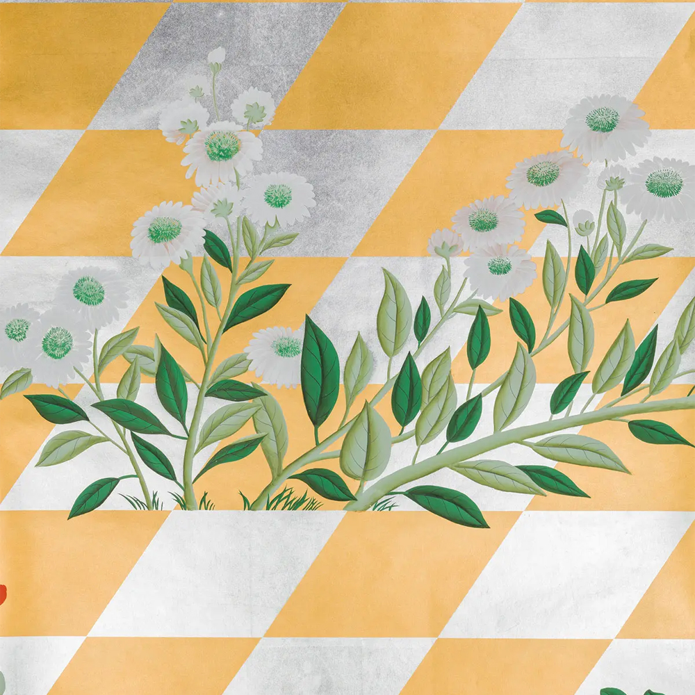 Обои ручная роспись Tiled Meadow Original colourway on Egyptian Gold gilded paper
