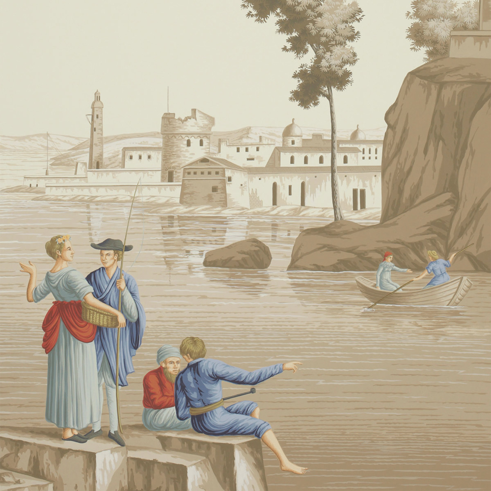 Обои ручная роспись Views of Italy Azure on Sepia