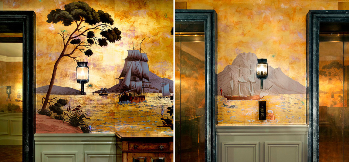 Обои ручная роспись Voyage of the Pacific Amarelo on Deep Rich Gold gilded paper with antiquing