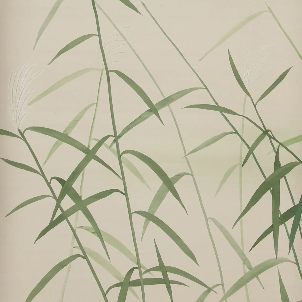 Обои ручная роспись Wild Grasses Special Colourway on Bleached Silver slub silk
