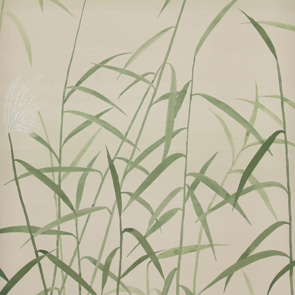 Обои ручная роспись Wild Grasses Special Colourway on Bleached Silver slub silk