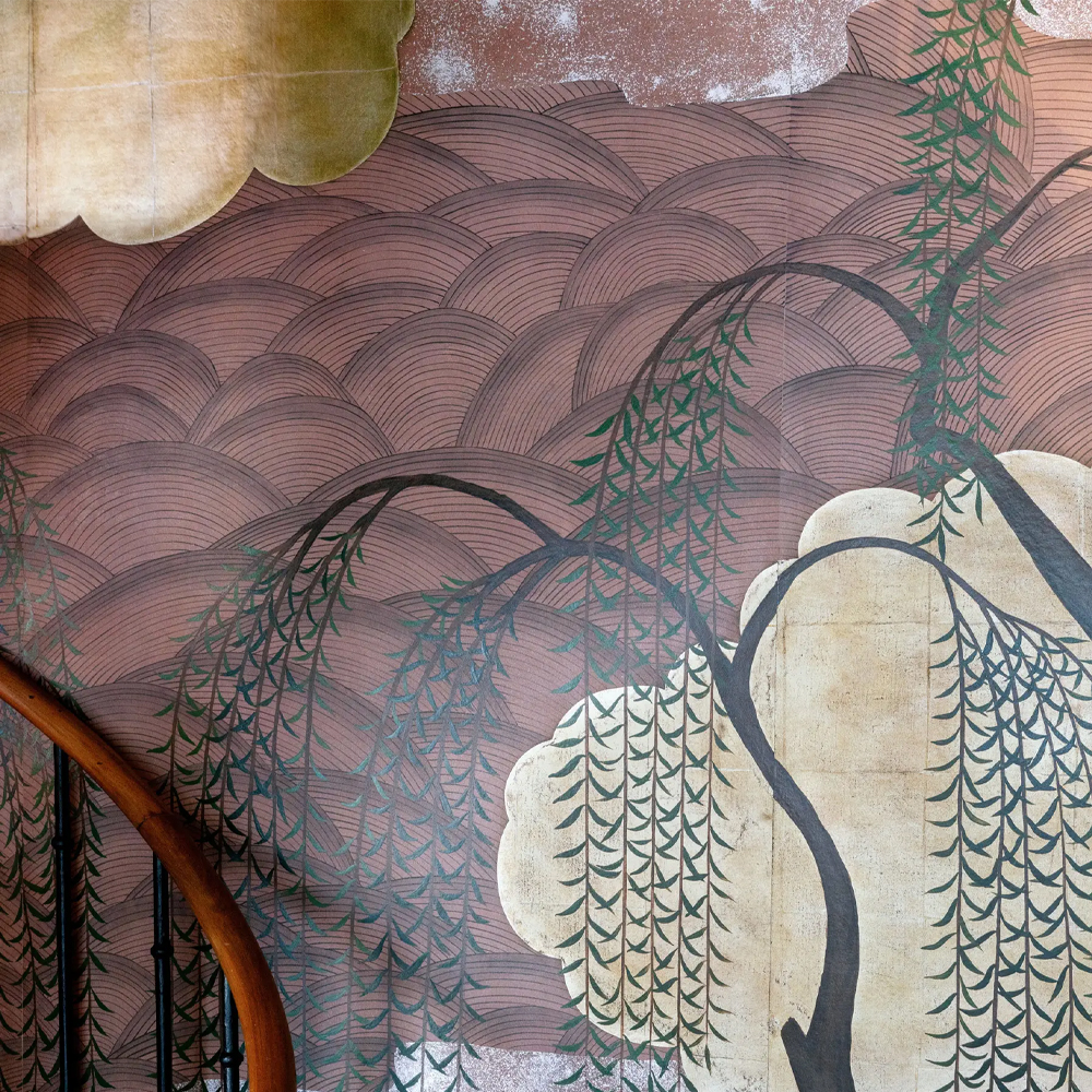 Обои ручная роспись Willow & Waves Original colourway on Edo painted Xuan paper with antiquing