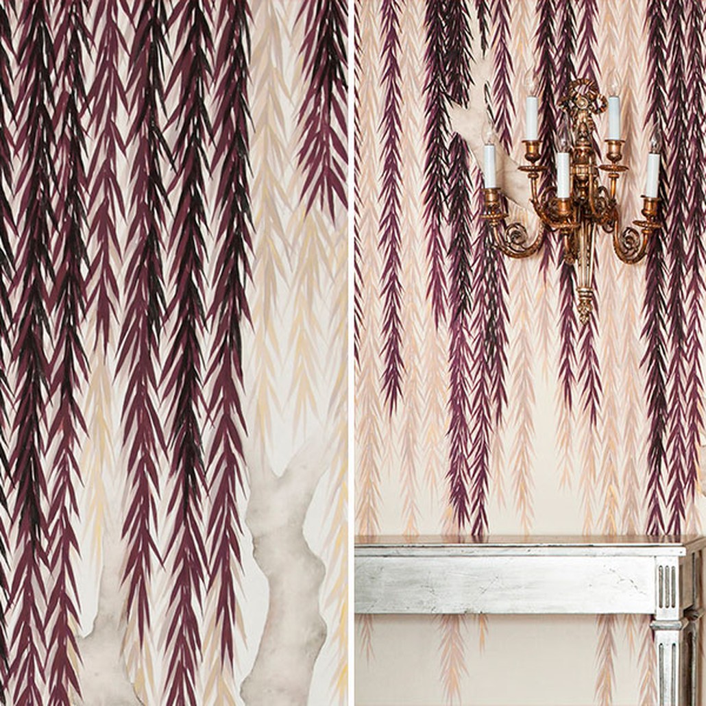 Обои ручная роспись Willow Boysenberry on Bleached White dyed silk