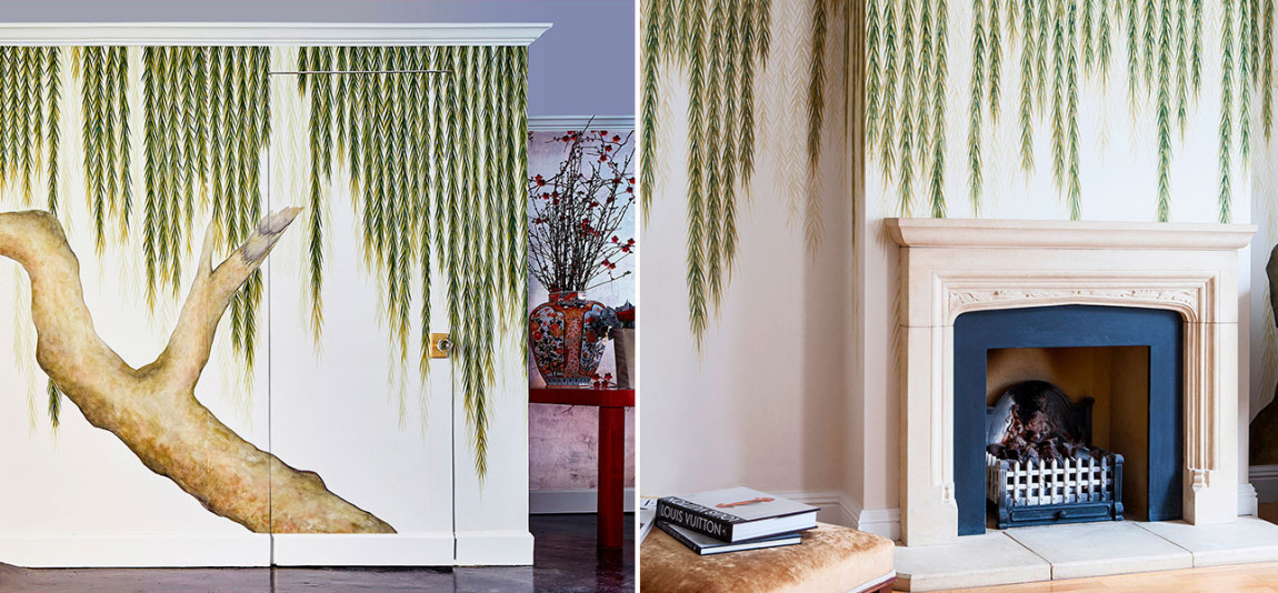 Обои ручная роспись Willow Original colourway on Bleached White dyed silk