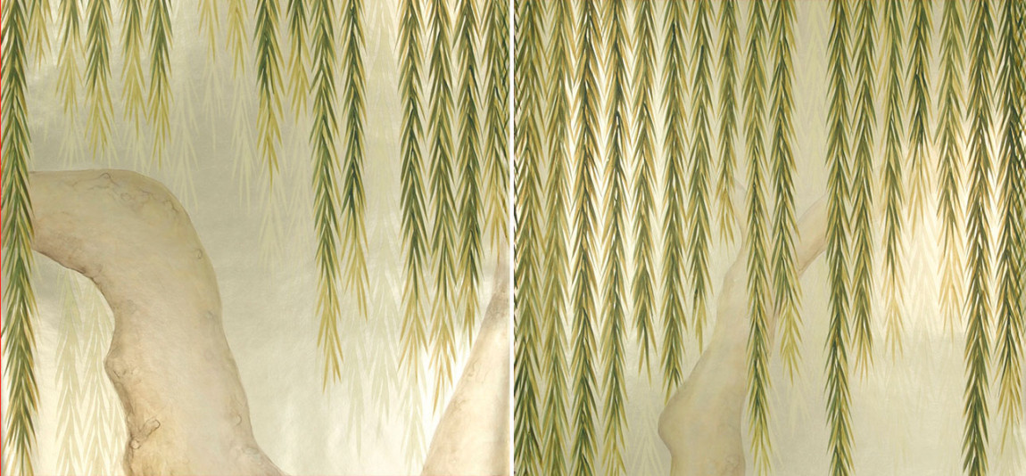 Обои ручная роспись Willow Original colourway on Champagne Gold gilded paper