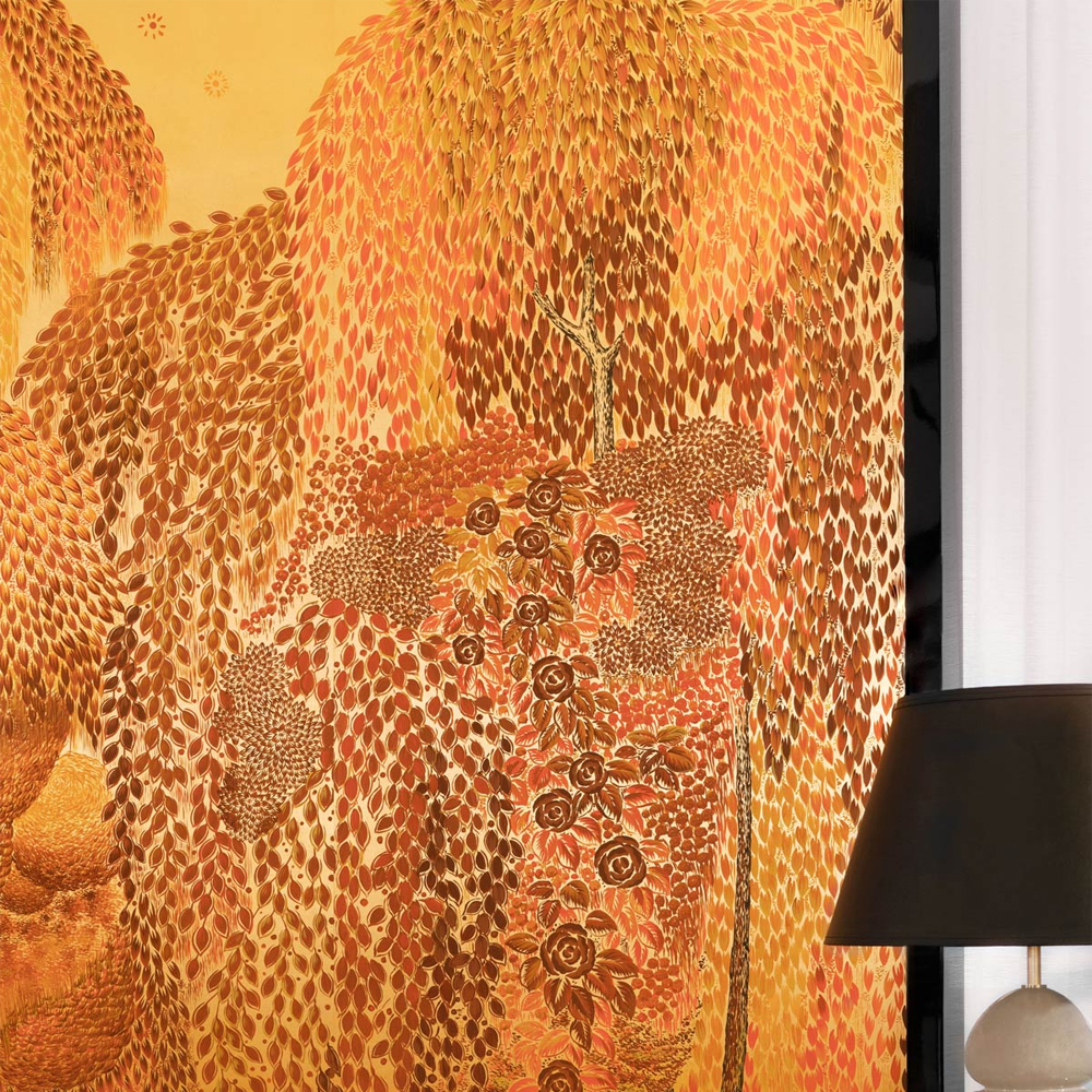 Обои ручная роспись в стиле Арт-деко Hippolyta’s Forest Colourway 263 on Deep Rich Gold gilded paper