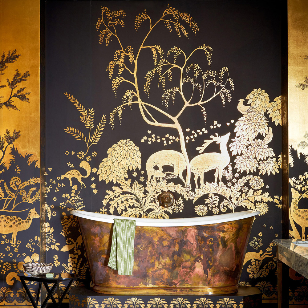 Обои ручная роспись в стиле Арт-деко Rateau Original colourway on Deep Rich Gold gilded paper