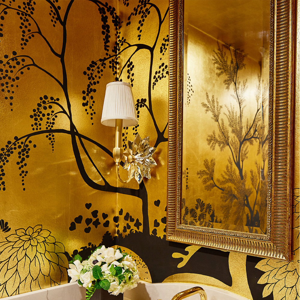 Обои ручная роспись в стиле Арт-деко Rateau Original colourway on Deep Rich Gold gilded paper