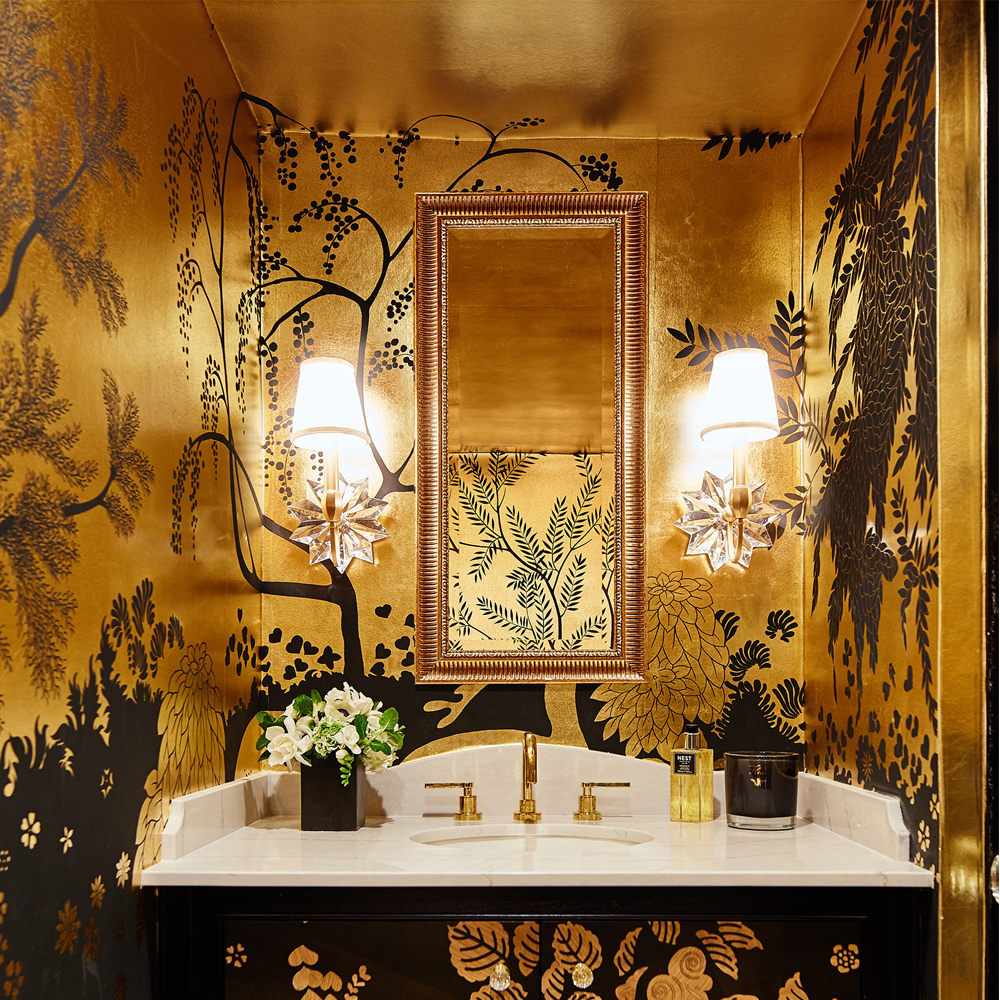 Обои ручная роспись в стиле Арт-деко Rateau Original colourway on Deep Rich Gold gilded paper