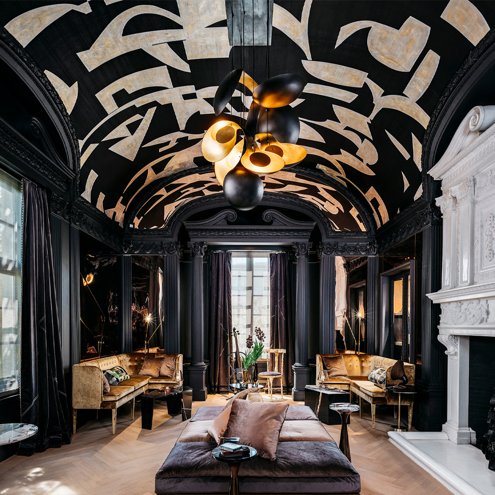 Обои ручная роспись в стиле Арт-деко Symphony Original colourway on Flint silk dupion