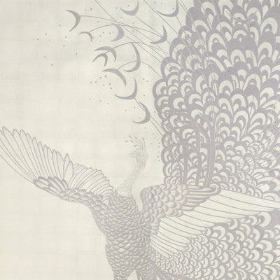 Обои ручная роспись в стиле Арт-деко Whistler Peacocks Special Colourway on 12 Carat White Gold gilded silk