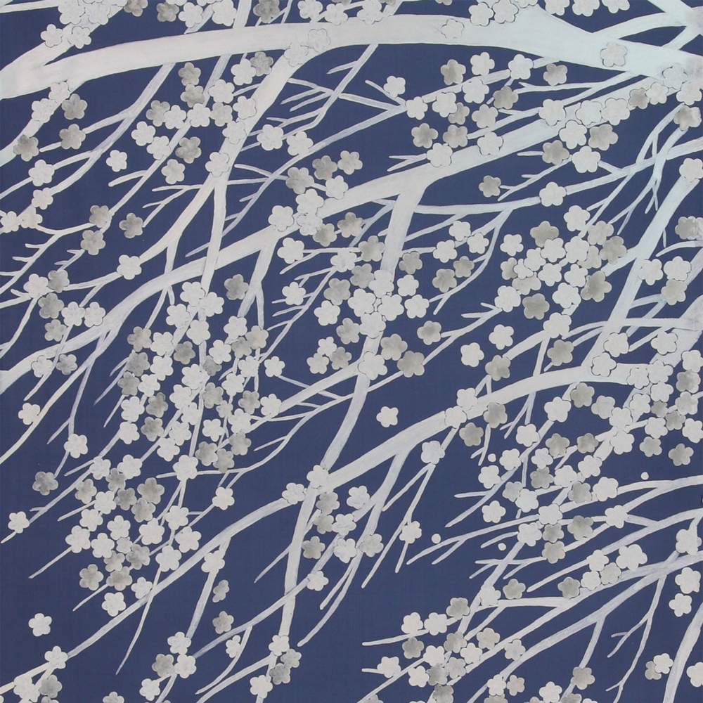 Обои ручная роспись в стиле Арт-деко Windswept Blossom Special Colourway on Dark Blue dyed silk