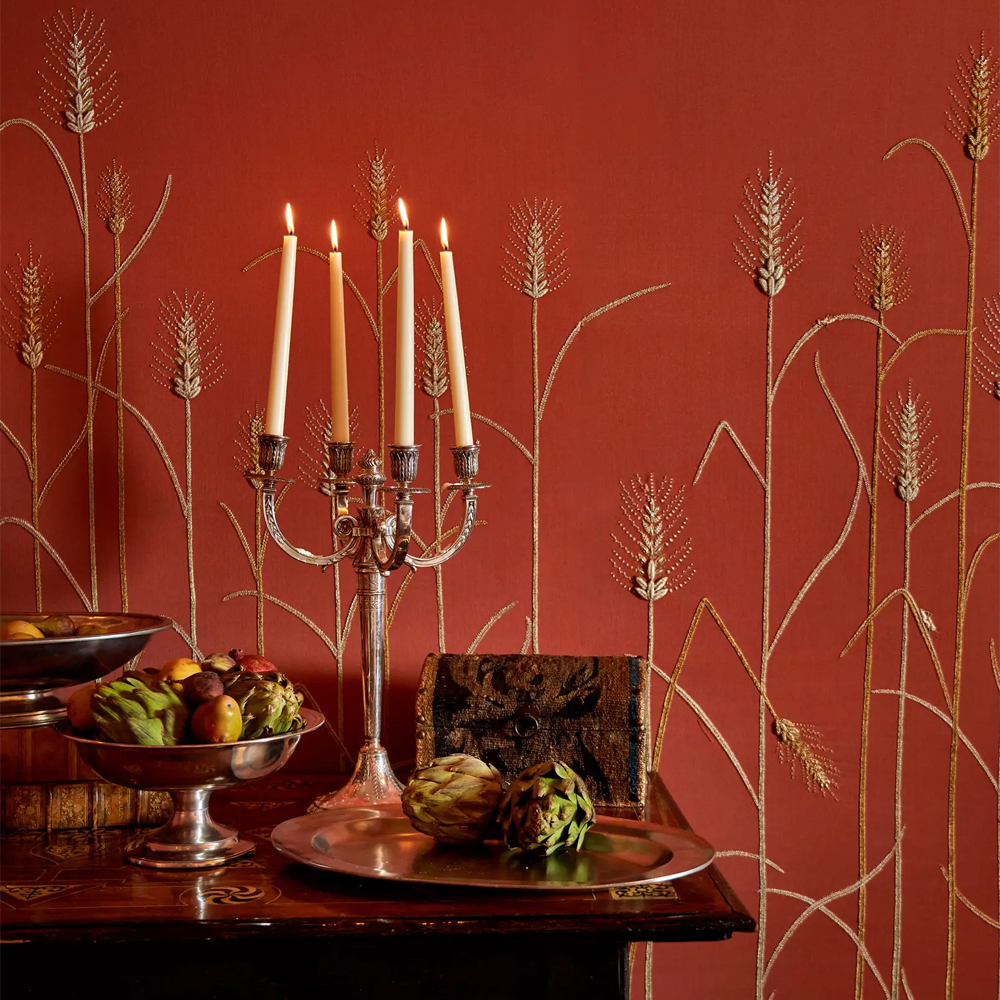 Обои с вышивкой ручной работы Ceres Original colourway on wool sateen