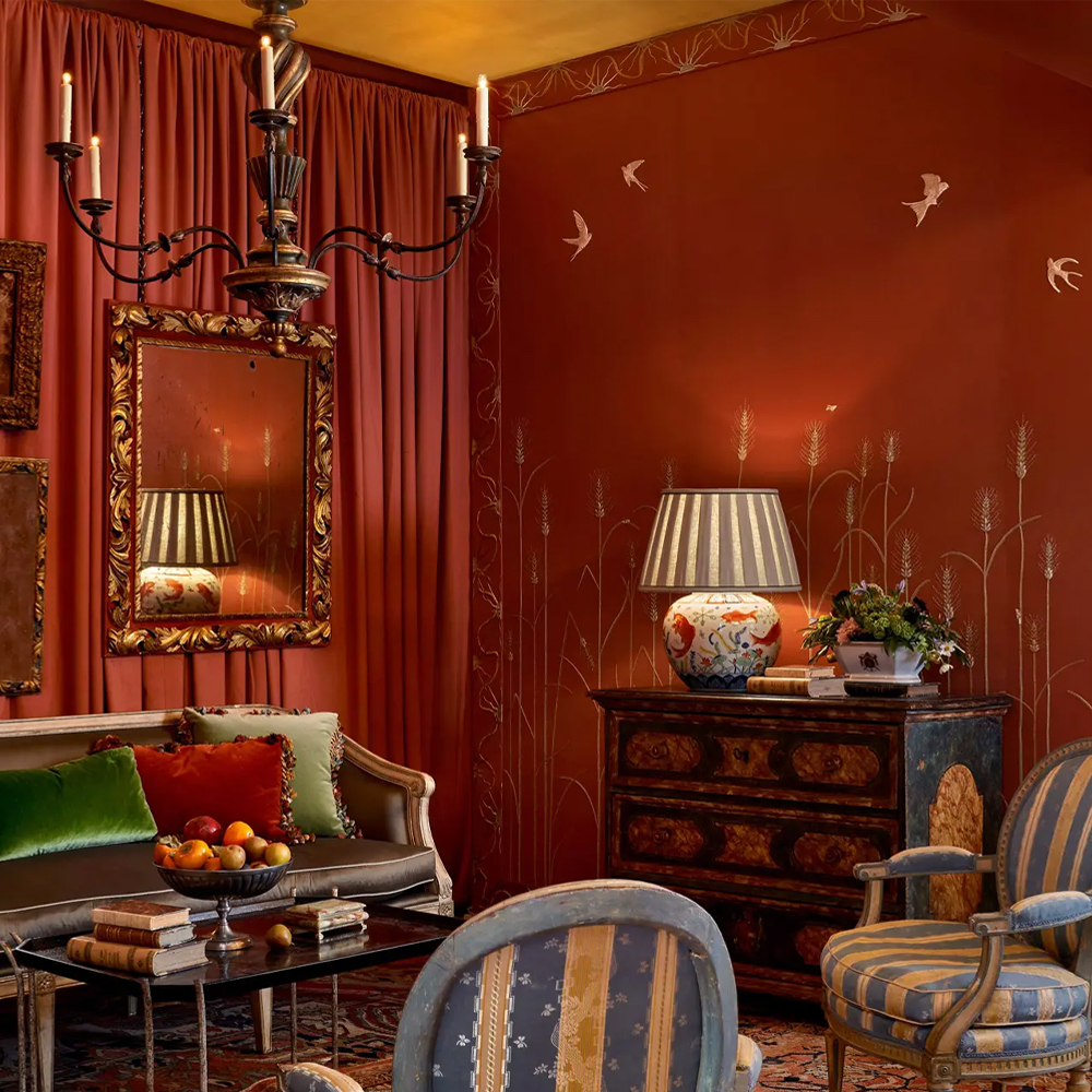 Обои с вышивкой ручной работы Ceres Original colourway on wool sateen