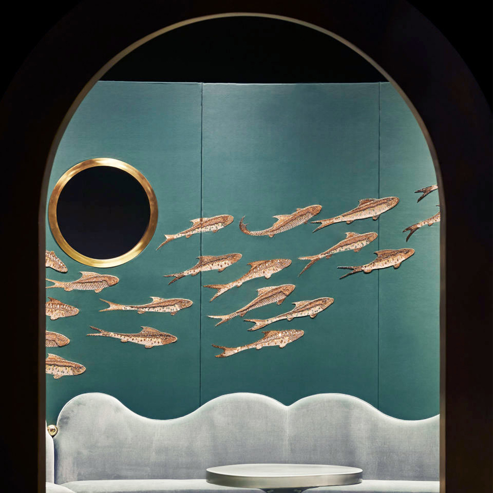 Обои с вышивкой ручной работы Deco Fish Original colourway