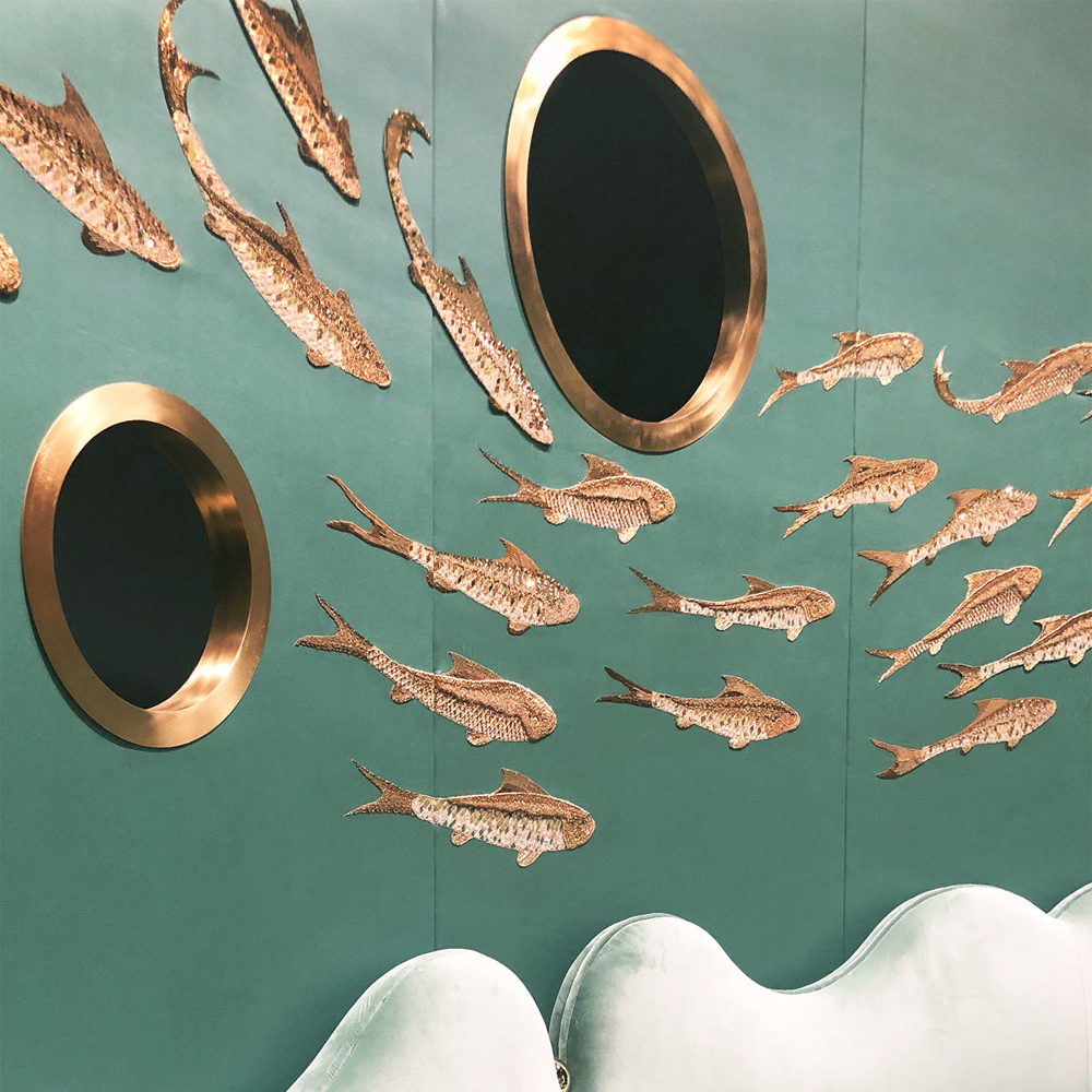 Обои с вышивкой ручной работы Deco Fish Original colourway