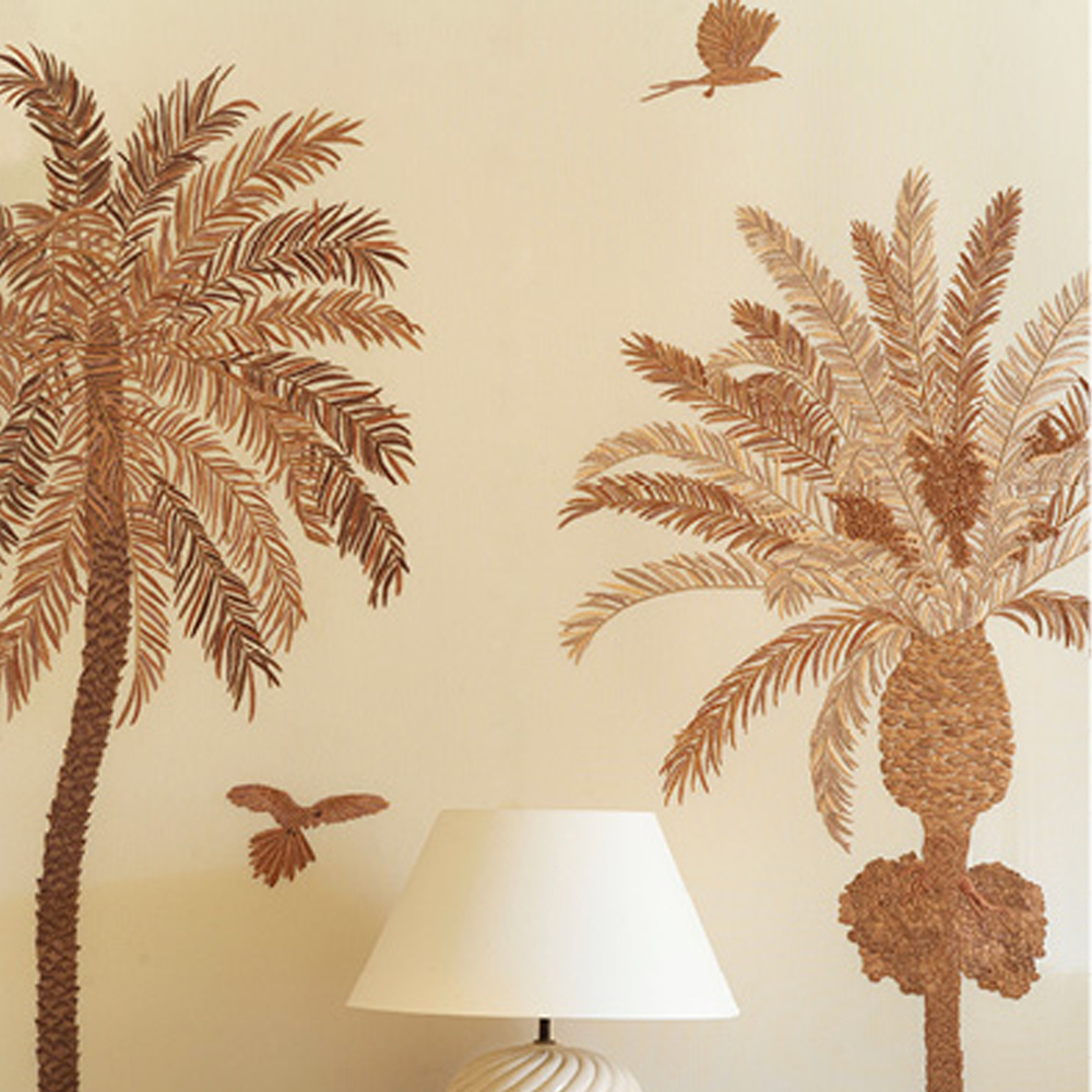 Обои с вышивкой ручной работы Deco Palms Raffia on linen