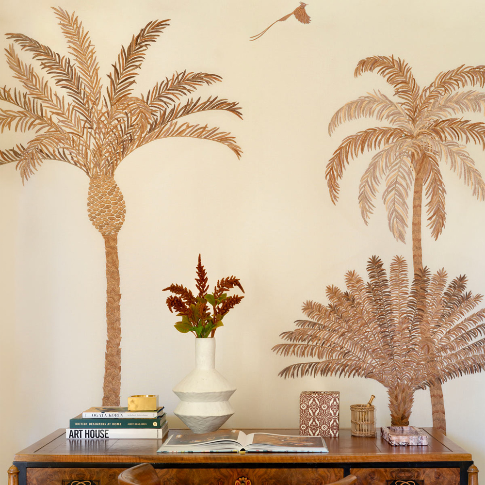 Обои с вышивкой ручной работы Deco Palms Raffia on linen