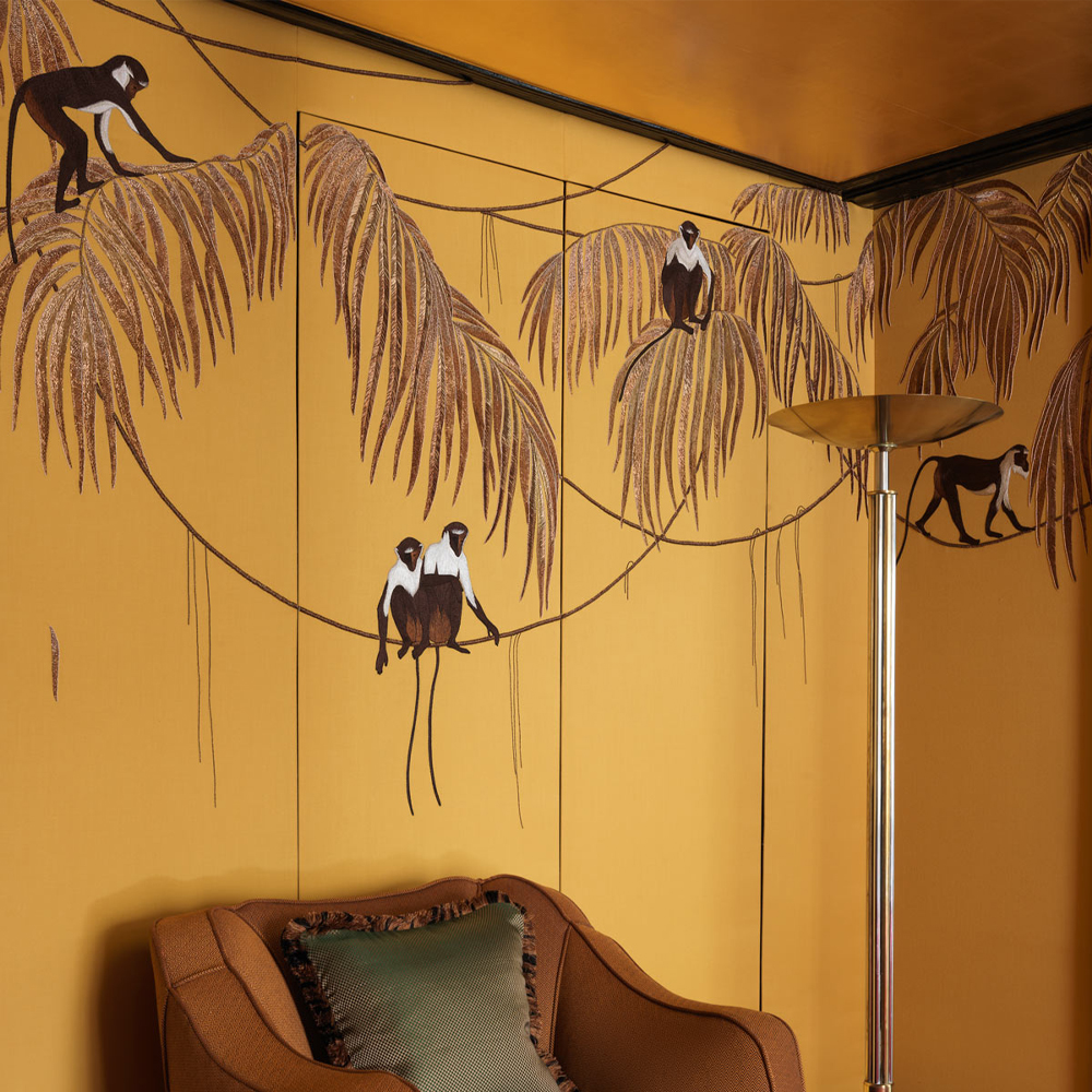 Обои с вышивкой ручной работы Étienne Original colourway on wool sateen