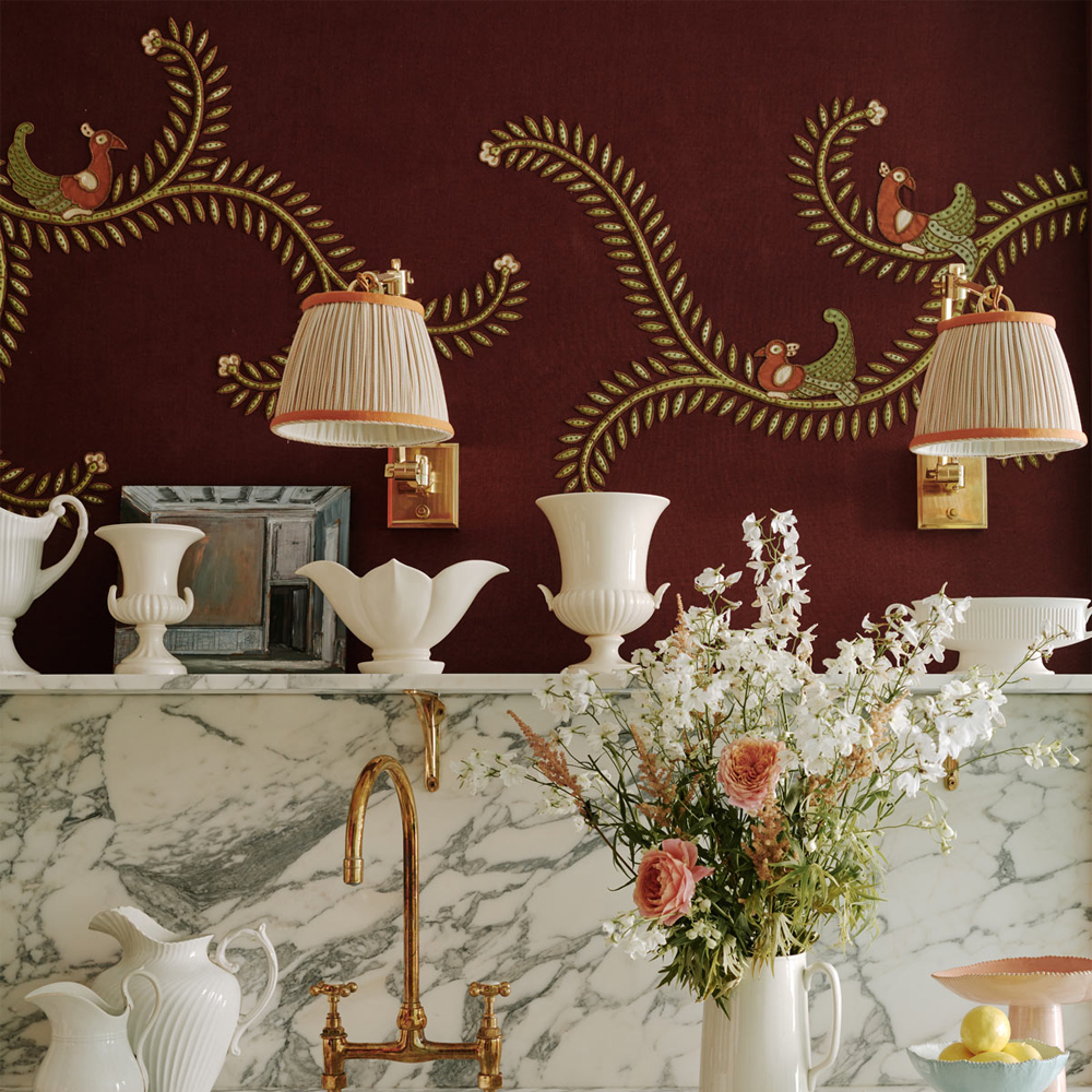 Обои с вышивкой ручной работы Fyodor Original colourway on Merlot linen