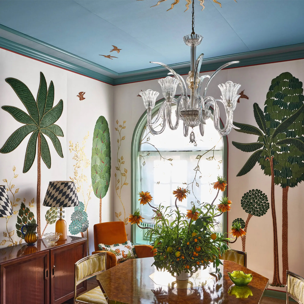 Обои с вышивкой ручной работы Mughal Trees Original colourway on linen