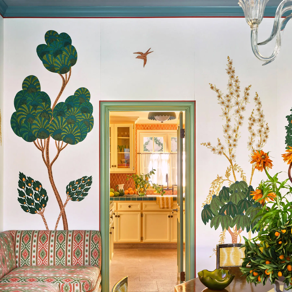 Обои с вышивкой ручной работы Mughal Trees Original colourway on linen