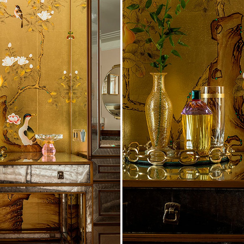 Обои шинуазри Japanese Garden Original colourway on Deep Rich Gold gilded paper