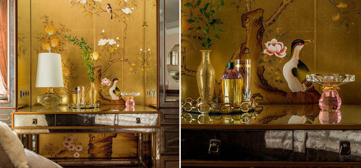 Обои шинуазри Japanese Garden Original colourway on Deep Rich Gold gilded paper