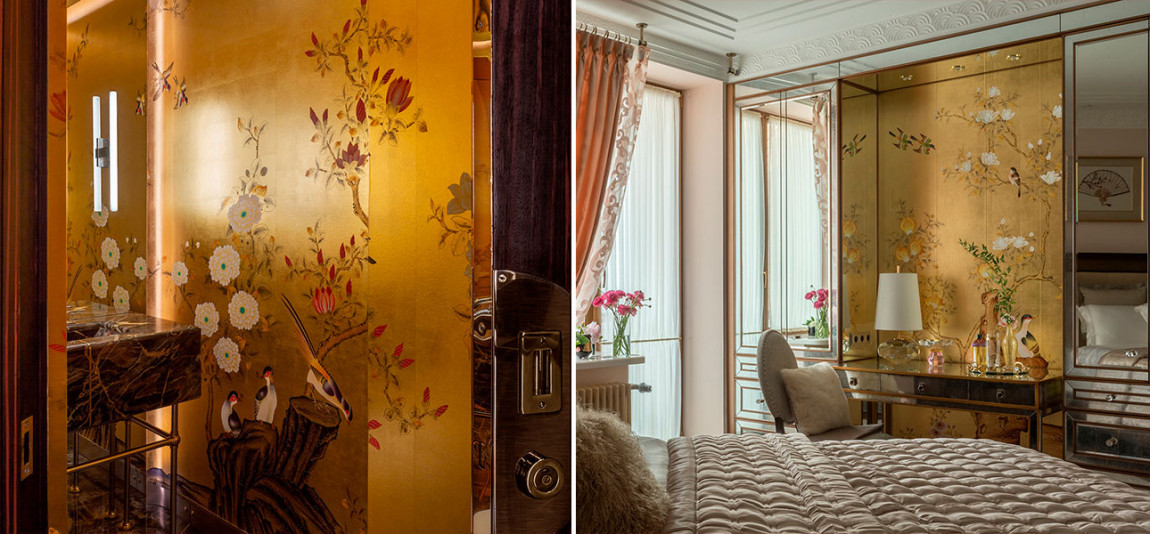 Обои шинуазри Japanese Garden Original colourway on Deep Rich Gold gilded paper