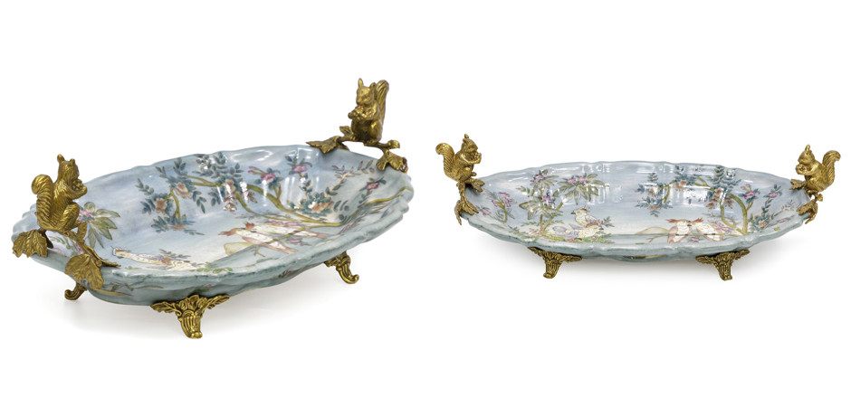 Овальное фарфоровое блюдо с бронзовыми элементами Blue Garden