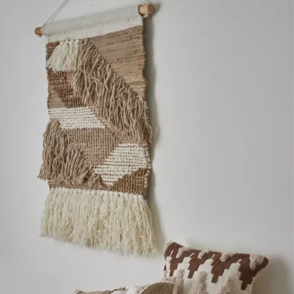 Панно из шерсти и хлопка с узором Beige Calista Cascade