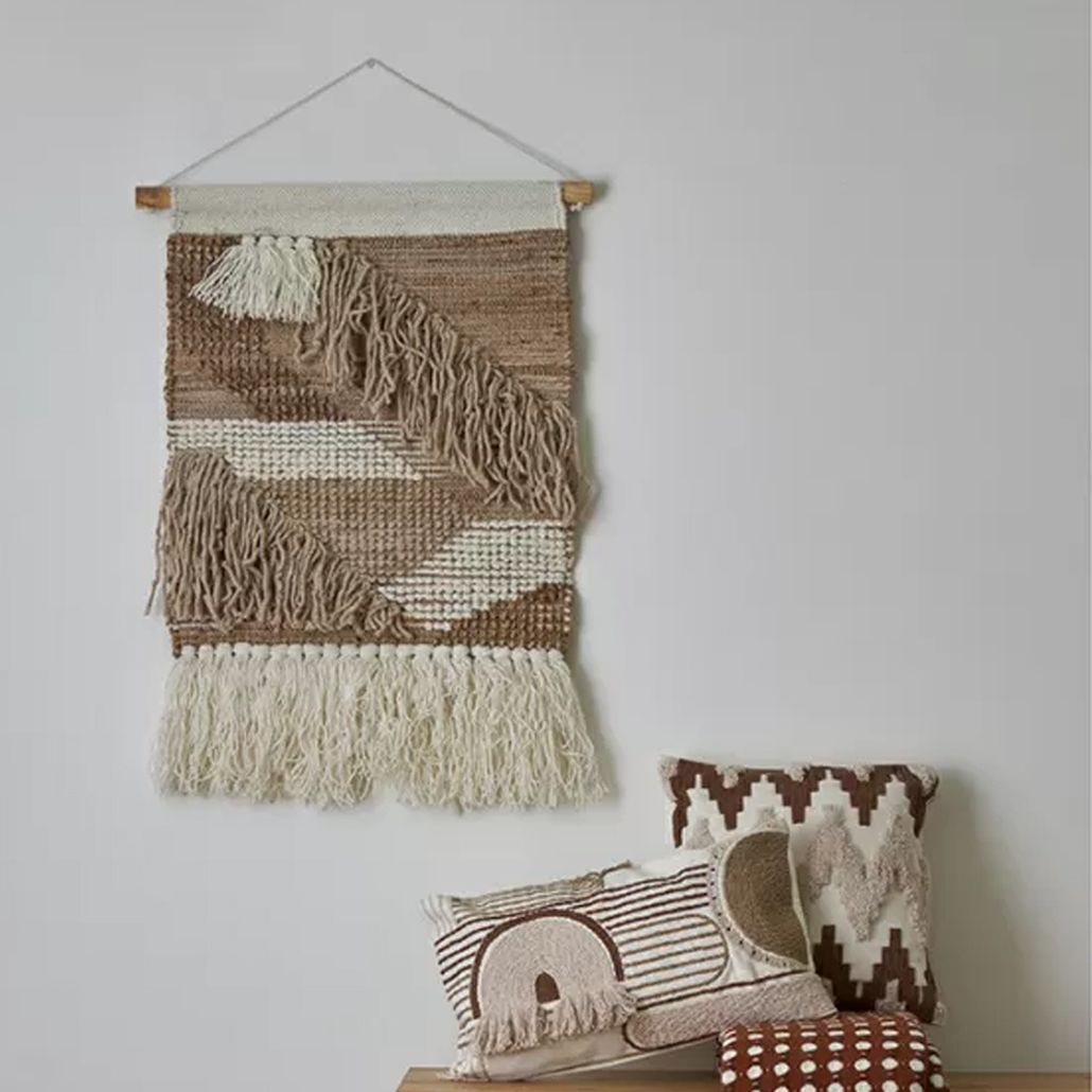 Панно из шерсти и хлопка с узором Beige Calista Cascade