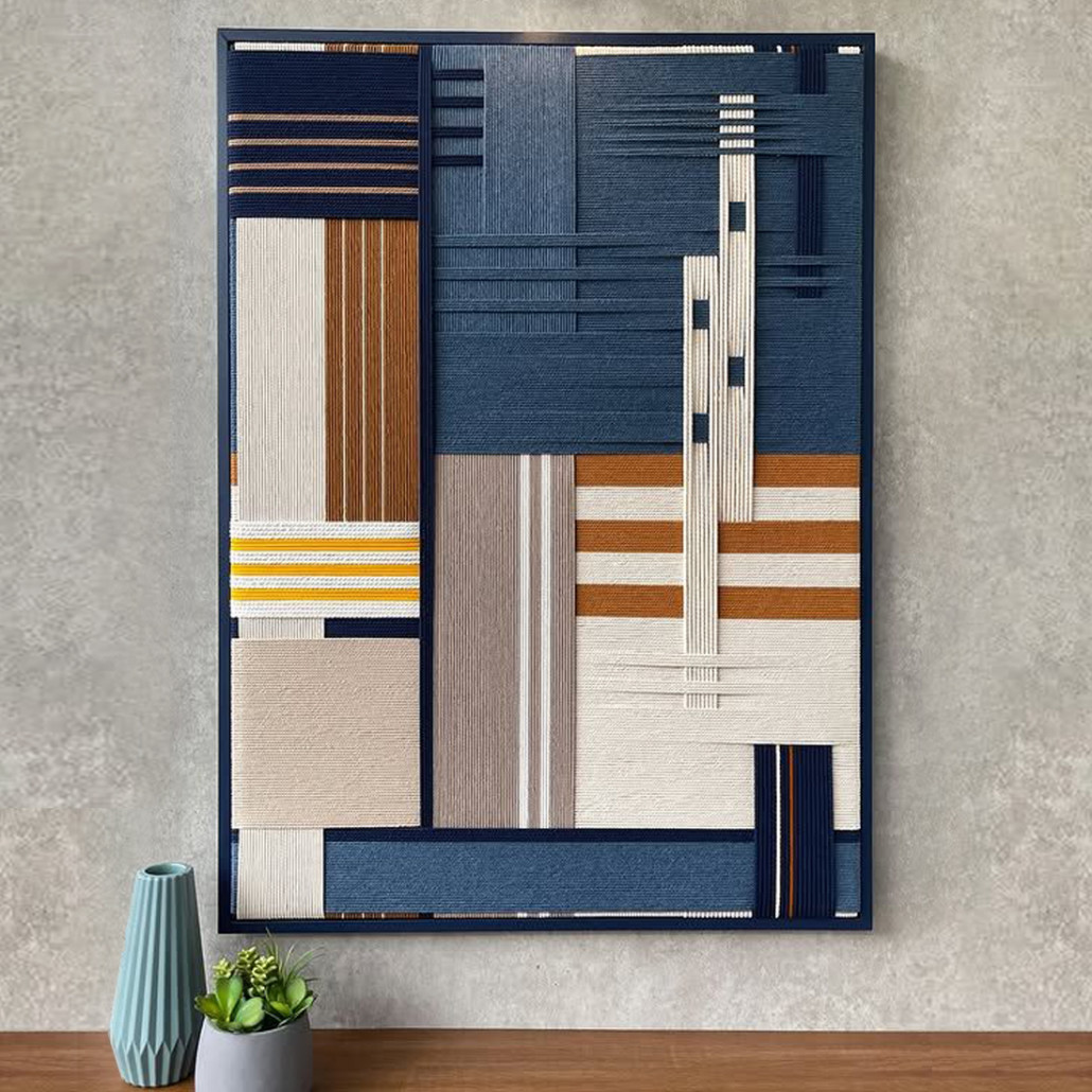 Панно из шнура Синяя геометрическая абстракция wall panel line Blue